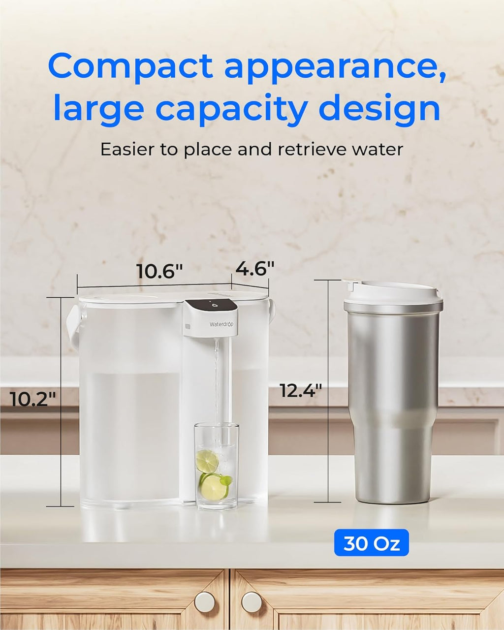 Waterdrop Electric Water Filter Pitcher - 200-Gallon Rechargeable Dispenser | 14-Cup, White, Reduces PFOA/PFOS, Lead, Chlorine