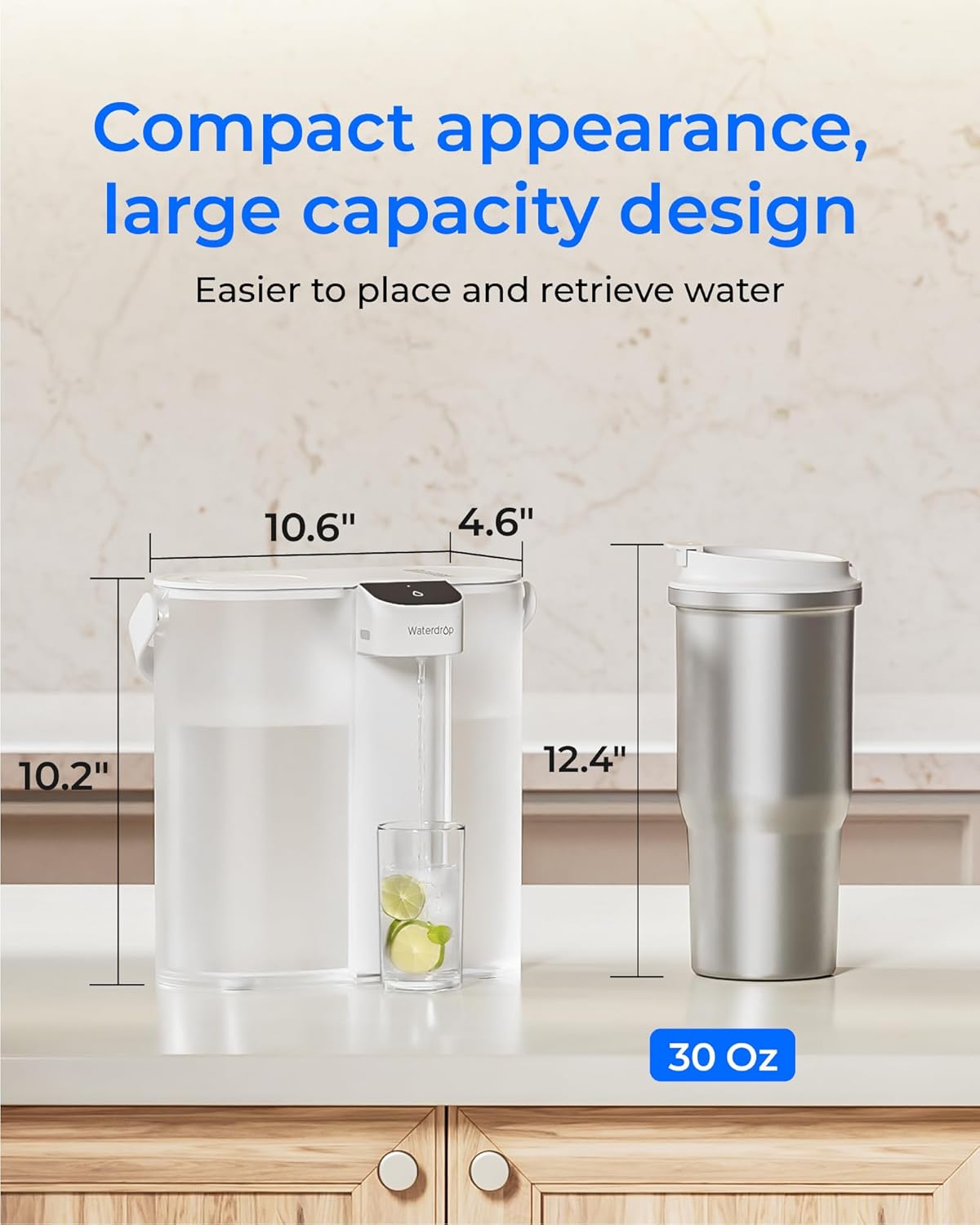 Waterdrop Electric Water Filter Pitcher - 200-Gallon Rechargeable Dispenser | 14-Cup, White, Reduces PFOA/PFOS, Lead, Chlorine