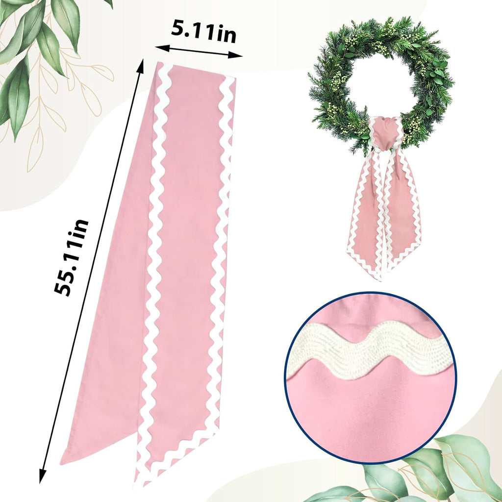 Skiennix Wreath Sash - Pink Cotton Satin Ribbon for Indoor/Outdoor Decor | 5.11 x 55.1 Inches