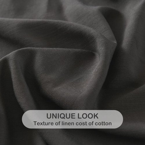 Charcoal Grey Linen-Textured Bed Sheets Set, Bamboo Rayon , Cotton , Linen Blend Bed Sheets Twin Size, Soft Cool & Breathable for Hot Sleepers,Durable Natural Organic Bed 15'' Deep Pocket - 3 Piece