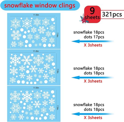 Afmivs Snowflake Window Clings - 321PCS Christmas Decor for Glass Windows | Winter Holiday Stickers
