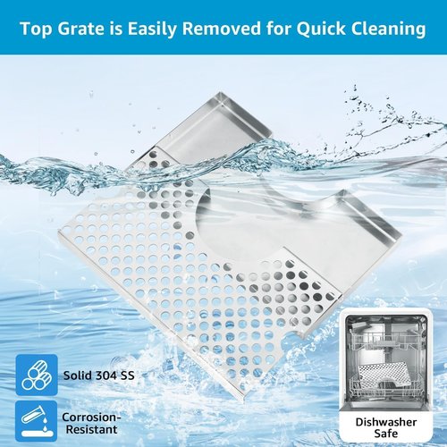 Dbgogo Kegerator Beer Drip Tray Stainless Steel Keg Drip Tray with Non-Slip Silicone Pads 4.4” Cutout Kegerator Surface Mount Beer Tower Drip Tray for Home Bar Mini Fridge without Drain