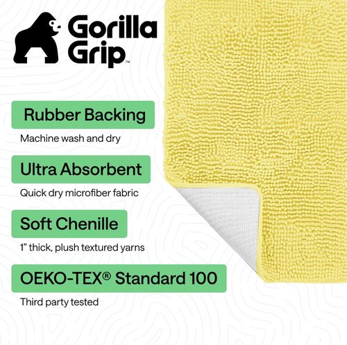GORILLA GRIP Bath Rug Mat - Soft Absorbent Chenille with Quick Dry Microfiber | 60x24 Yellow