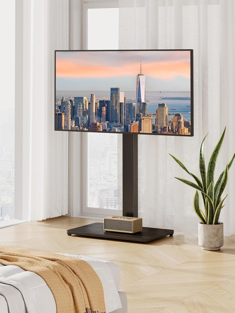 Perlegear Floor TV Stand with Mount for 32-70 inch TVs up to 88lbs, Floor Standing TV Stand with 9 Height Adjustment, TV Swivel Stand for Living Room with Wood Base, Max VESA 400x400mm, PGFS09