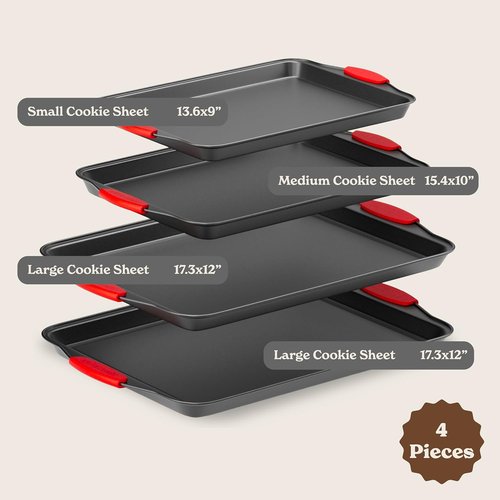Country Kitchen Nonstick Bakeware Set - Heavy Duty, Easy Release, Stackable Design | Red, 4 Pcs