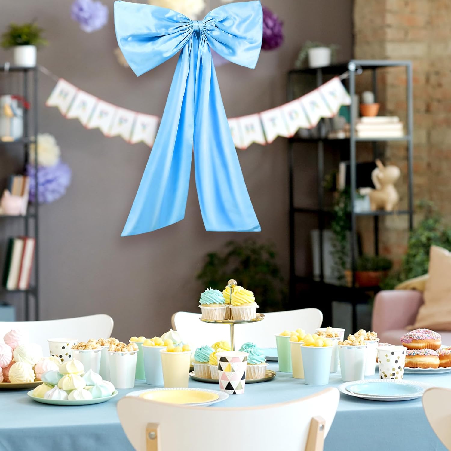 Wavwavw Sky Blue Large Bow Decor - Giant Satin Ribbon Tie for Birthday & Wedding Backdrop (24 x 36 Inches)