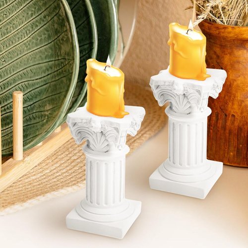 HOMSFOU Greek Columns Candle Holders - 10Pcs Rustic Resin Pillar Statues for Home Decor | White