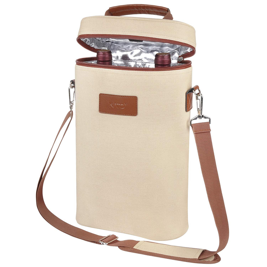 Tirrinia 2 Bottle Wine Gift Tote Carrier - Leakproof & Insulated Padded Versatile Wine Cooler Bag for Travel, BYOB Restaurant, Wine Tasting, Party, Dinner,Gift for Wine Lovers, Beige