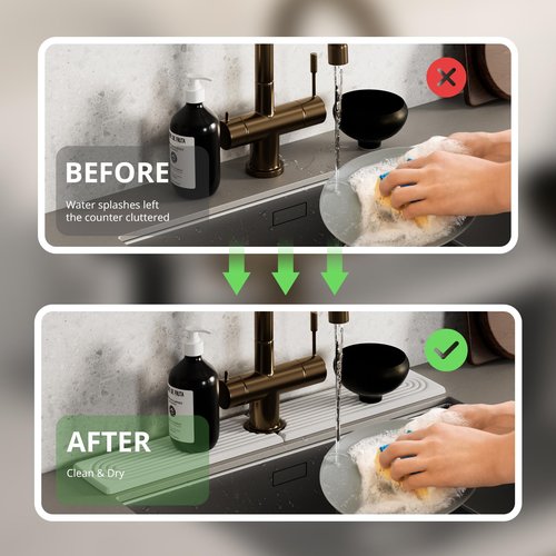 Slow Slog Quick Dry Sink Splash Guard - Extended 23.6" Instant Dry Stone Sink Tray for Kitchen and Bathroom Faucets - Durable Diatomaceous Earth Faucet Mat for Countertops, White