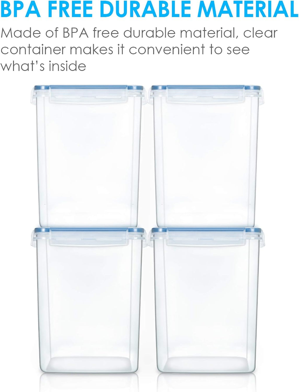 Vtopmart Large Food Storage Containers - 5.2L BPA-Free Plastic Airtight Canisters | 4-Pack with Lids & Labels, Blue