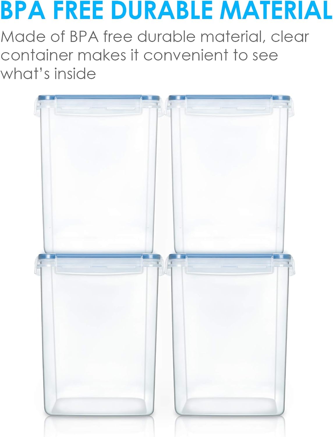 Vtopmart Large Food Storage Containers - 5.2L BPA-Free Plastic Airtight Canisters | 4-Pack with Lids & Labels, Blue