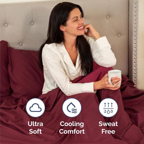 Comfy Twin Size 3-Piece Sheet Set by [Brand Name] | Breathable & Cooling Luxury Bedding - Deep Pockets, Ultra-Soft, Wrinkle-Free - Burgundy