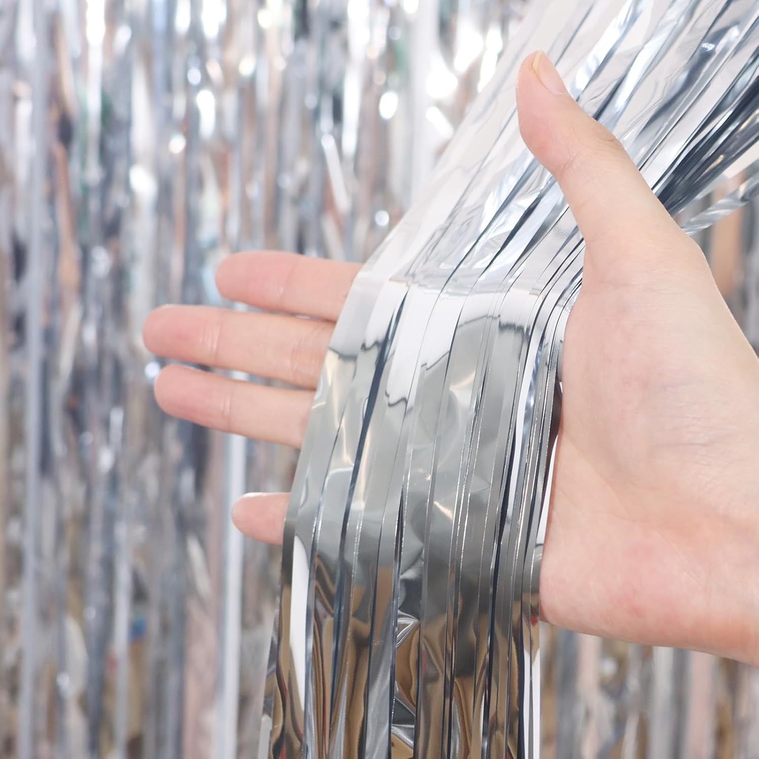 Voircoloria Foil Fringe Backdrop Curtains - 3.3 x 6.6 Ft Tinsel Streamers for Parties | Silver