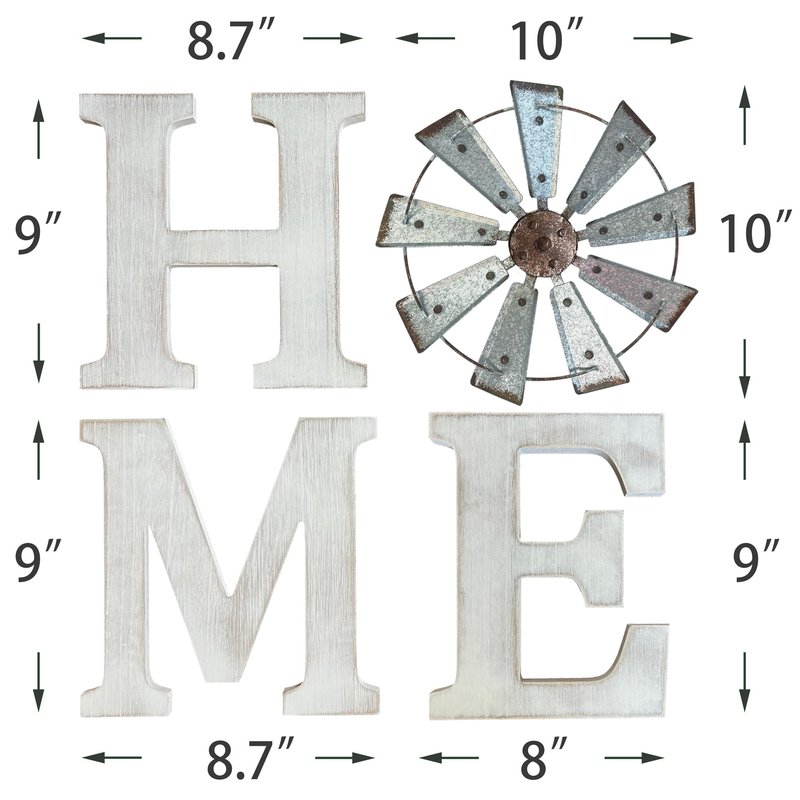 BTD Rustic Home Sign – Large White Wood Letters with Metal Windmill Decor
