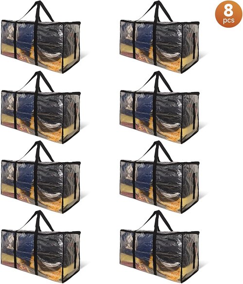 CONGREGATE Heavy Duty Extra Large Moving Bags - 97L Semi-Transparent Totes with Reinforced Handles & Metal Zippers | 28.7"x13.7"x15" Foldable Storage Solutions