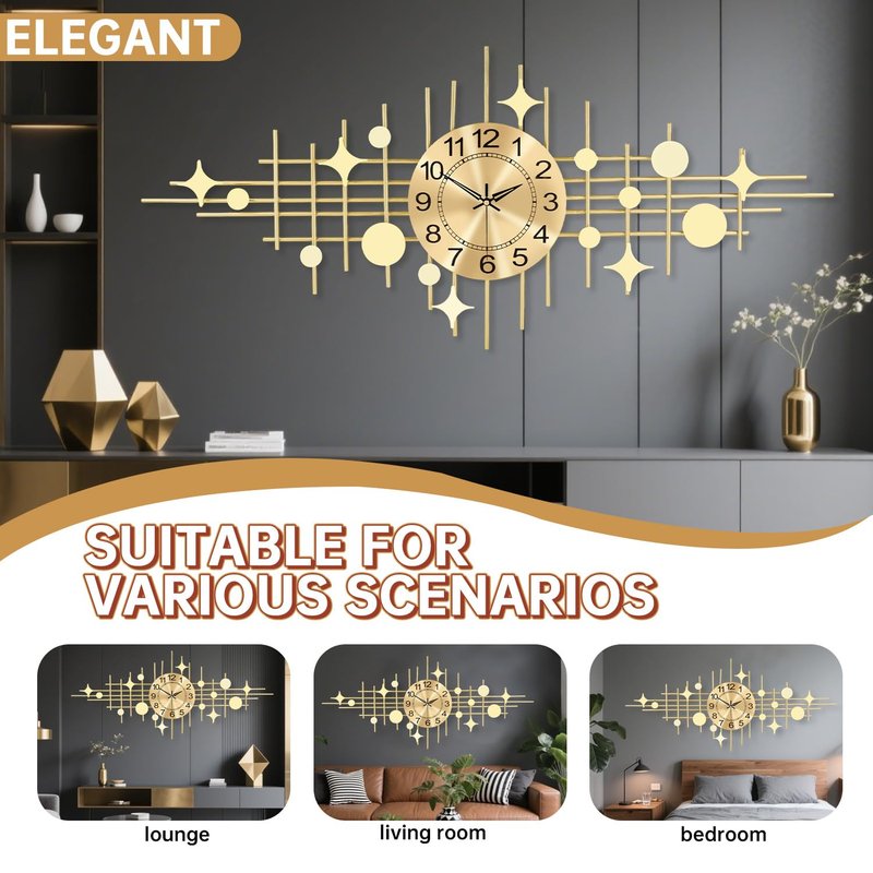 SIN&MI Wall Clock,Large Wall Clocks for Living Room,Silent Non Ticking,Battery Operated Oversized Round Modern Wall Clock for Bedroom,Farmhouse,Office Wall Decor Star, 16.3 * 37.4 Inch
