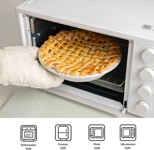 Fun Elements 9-Inch Ceramic Pie Pan - Deep Dish with Lace Emboss & Ruffled Edge | Perfect for Baking & Gifts