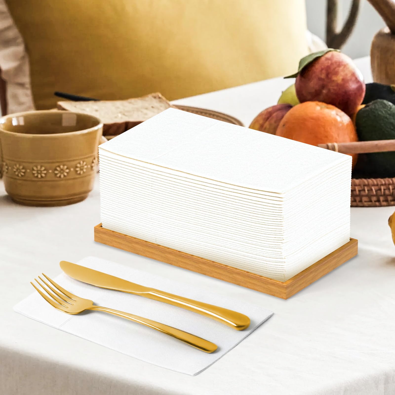 KAMMAK White Dinner Napkins Disposable Cloth Like Paper Napkins Folded with Pocket 100 Pack Guest Hand Towels for Party Decoration, Wedding Reception, Bathroom, Kitchen (16.5 x 16.5 inch)