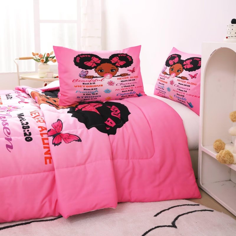 GRAT TIOC Black Girl Magic Comforter Set Queen for Kids Teens Toddler,Black Girl Bedding Set,African American Inspirational Quotes Comforter Set