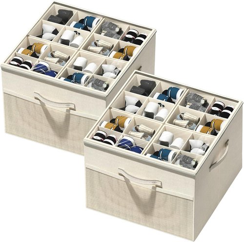 Aokeyee Shoe Organizer - 2 Pack Foldable Storage Box with Adjustable Dividers | Fits 16-32 Pairs