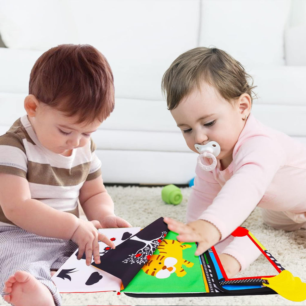 Skiennix Tummy Time Baby Mirror - High Contrast Sensory Toy for Newborns 0-3 Months | Includes Crinkle Cloth Book & Teether