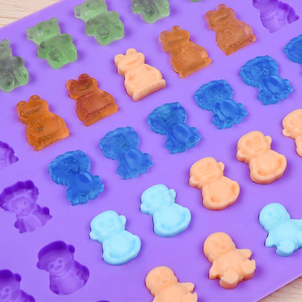 Skiennix Silicone Candy Gummy Bear Molds - Premium Pack of 4 with Bears, Frogs, Lions & More | Includes 2 Droppers