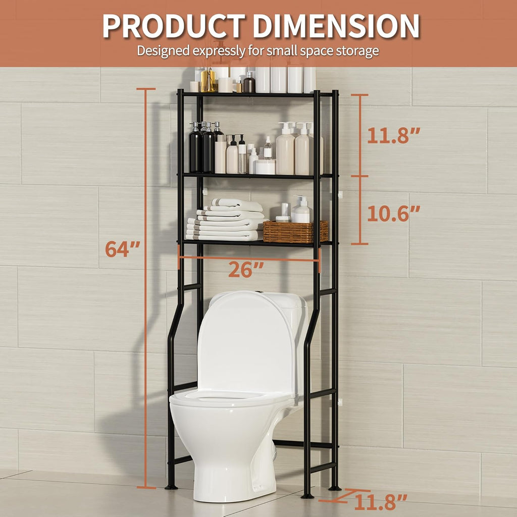Skiennix 3-Tier Over The Toilet Storage | Freestanding Metal Bathroom Shelves - Space Saver (Black)