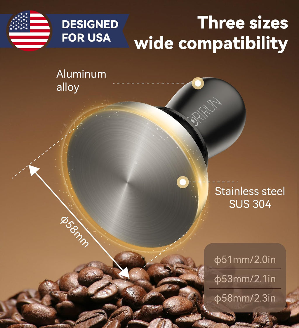 NORIRUN 58mm Espresso Tamper with Auto-Return Spring Coffee Accessory,Level Press Anti-Tilt Design,304 Stainless Steel Base,Easy Clean,Professional Ergonomic Handle