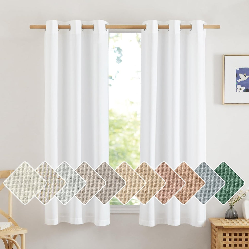 NICETOWN Thick White Linen Bedroom Curtains - Light Filtering Grommet Drapes, 2 Panels, W42 x L63