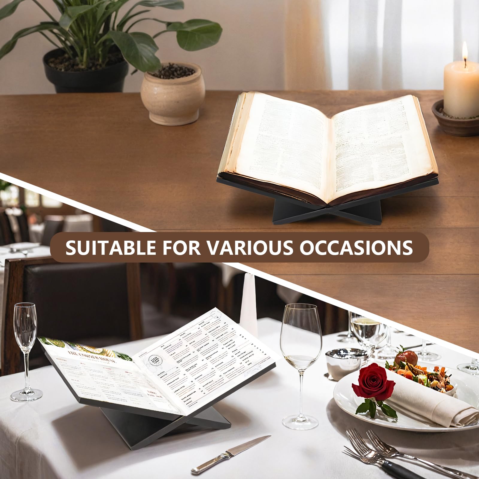 PUERSI Open Display Stand, Wooden Large Book Holder, Coffee Table Stand, Wood Easel for Magazine, Art, Cook Book, Bible, Quran - Black