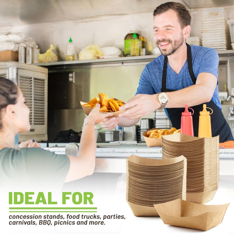ZORRITA 1 Lb Small Paper Food Trays - 250 Pack Disposable Food Boats, Kraft Food Holders Brown Take Out Serving Baskets for Party Nachos Snacks Tacos Fries