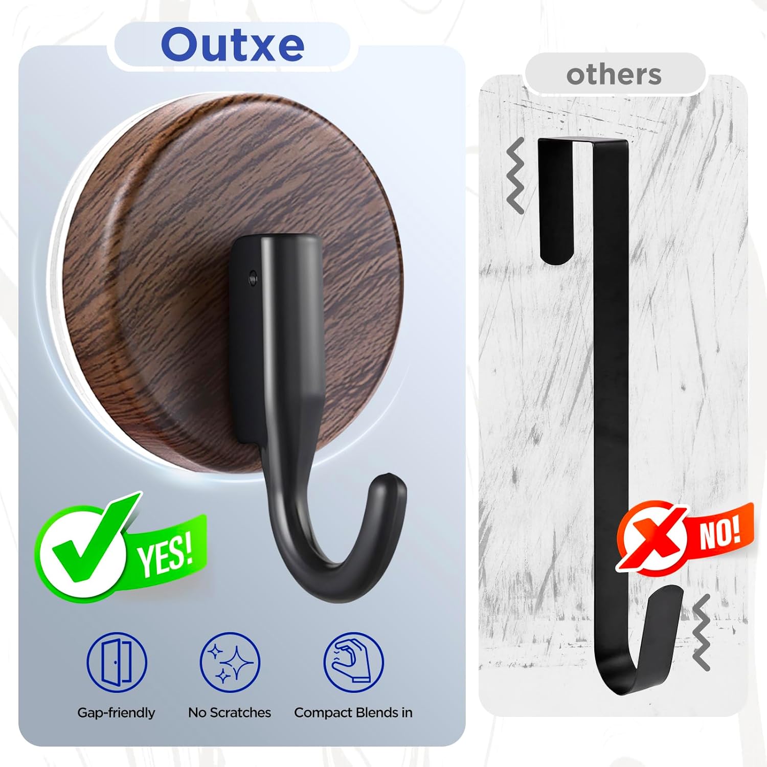 OUTXE Wreath Hanger - Upgraded Suction Cup Hook for Front Door & Glass Window | 4-Pack (Walnut)