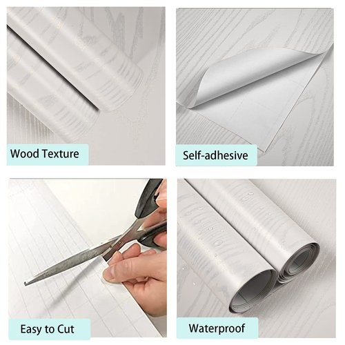 Homease White Wood Grain Contact Paper 24 x 196 in, Self-Adhesive Wallpaper Peel and Stick Removable Decorative Wall Covering Vinyl Film for Shelf Liner Furniture Kitchen Cabinet Countertop Drawer