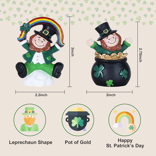 MEETYAMOR St. Patrick's Day Decorations - 2 PCS Irish Leprechaun Figurines for Home Decor | Shamrock & Rainbow Design