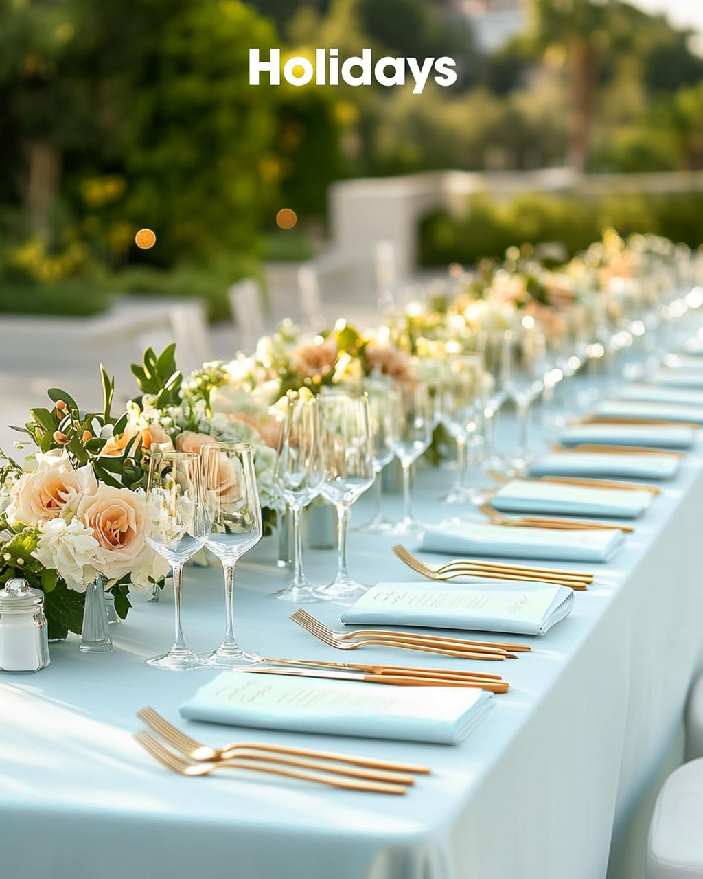 Pureegg Disposable Plastic Tablecloths - 8 Pack, 54 x 108 Inch, Leakproof & Sturdy, Baby Blue for Parties & Weddings