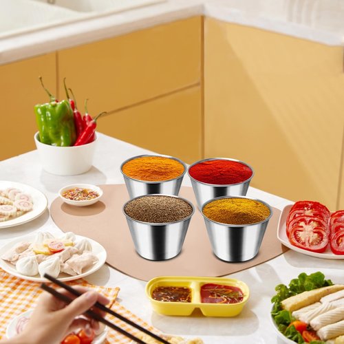 150 Pcs 2.5 oz Food Grade Stainless Steel Sauce Cups, Reusable Metal Condiment Ramekins Small Dipping Bowls for Ketchup, BBQ, Salsa, Butter & Dressings Mini Containers for Restaurants, Kitchen, Party