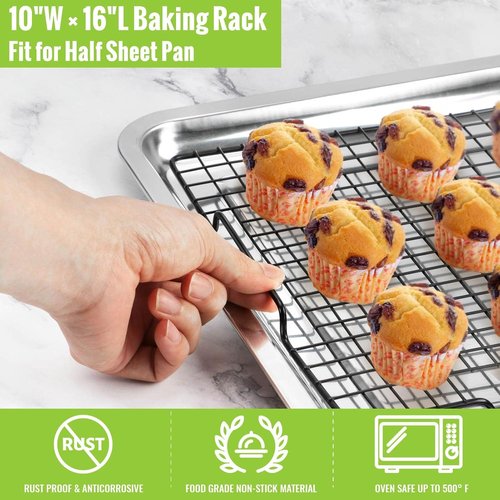 HULISEN Cooling Rack 2 Pack - Nonstick Baking Racks with Handles | 16" x 10" for Cookies & Grilling