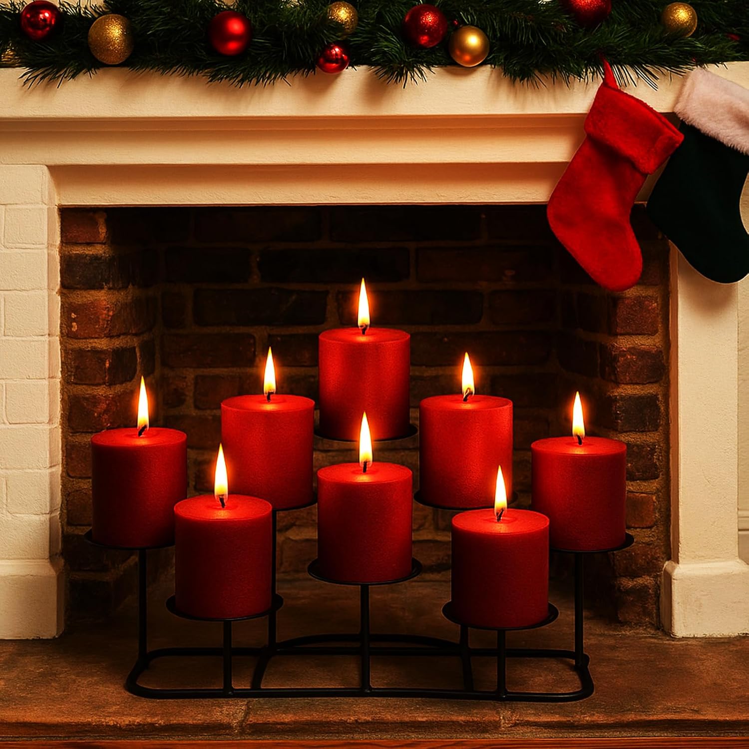 Smtyle Fireplace Candelabra - Modern Black Matte Multi-Tier Centerpiece for Pillar Candles
