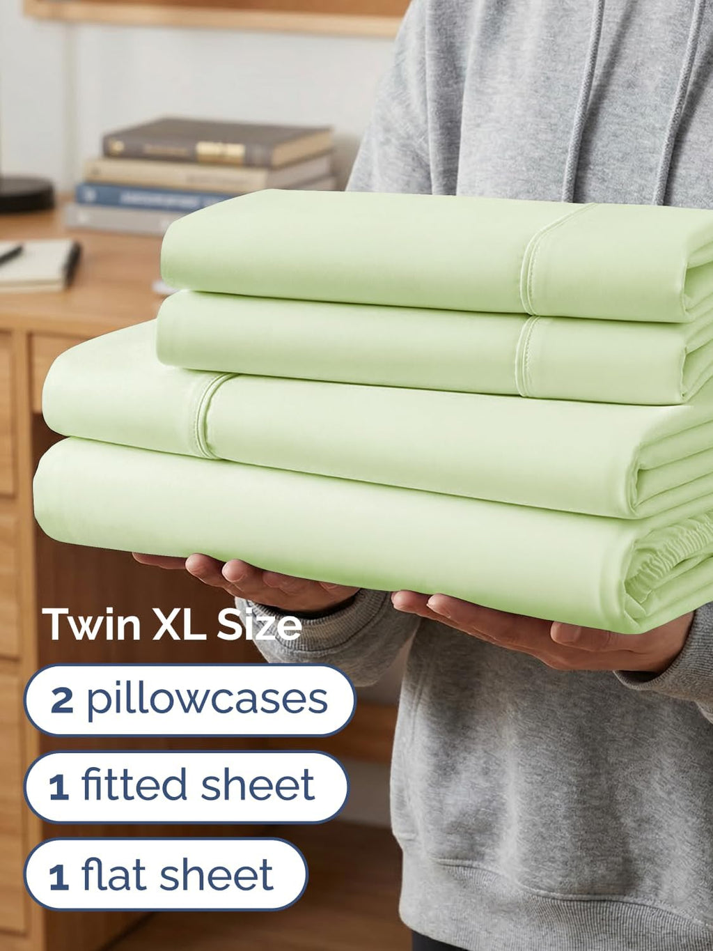 Skiennix Extra Deep Twin XL Sheet Set - 4-Piece Breathable Cooling Bedding - Soft, Wrinkle-Free Light Sage