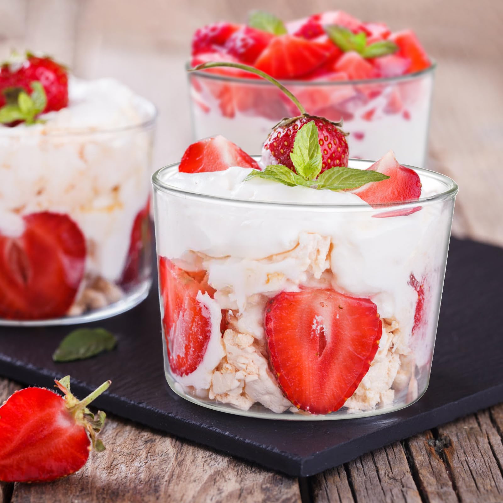 yarlung 9 Pack Small Glass Dessert Bowls, 8 Oz Custard Cup Clear Pudding Cup, Tasting Glasses Prep Bowls for Parfait, Ice Cream, Party Birthday