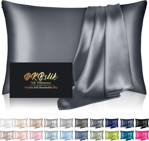 Mulberry Silk Pillowcase - Standard Size | Luxurious Silk for Hair & Skin | Space Grey with Zipper
