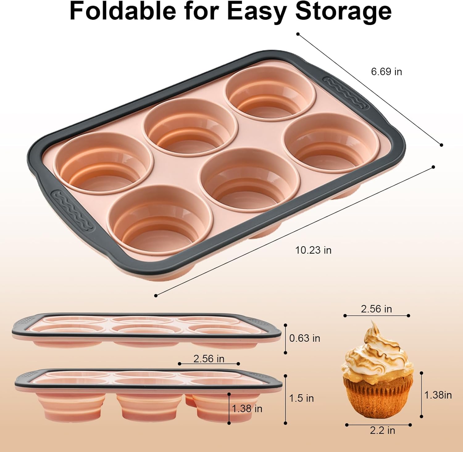 Skiennix Silicone Muffin Pan - Nonstick 6-Cup Baking Molds with Metal Frame | BPA Free & Dishwasher Safe, Pink