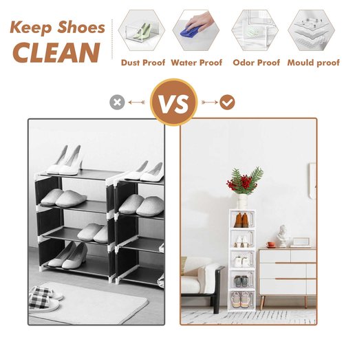 GONAT X-Large Shoe Storage Boxes, 12 Pack Shoe Organizers with Magnetic Door, Four Way Connection Shoe Containers, Clear Plastic Stackable Sneaker Bin for Closet, White,Christmas Gift