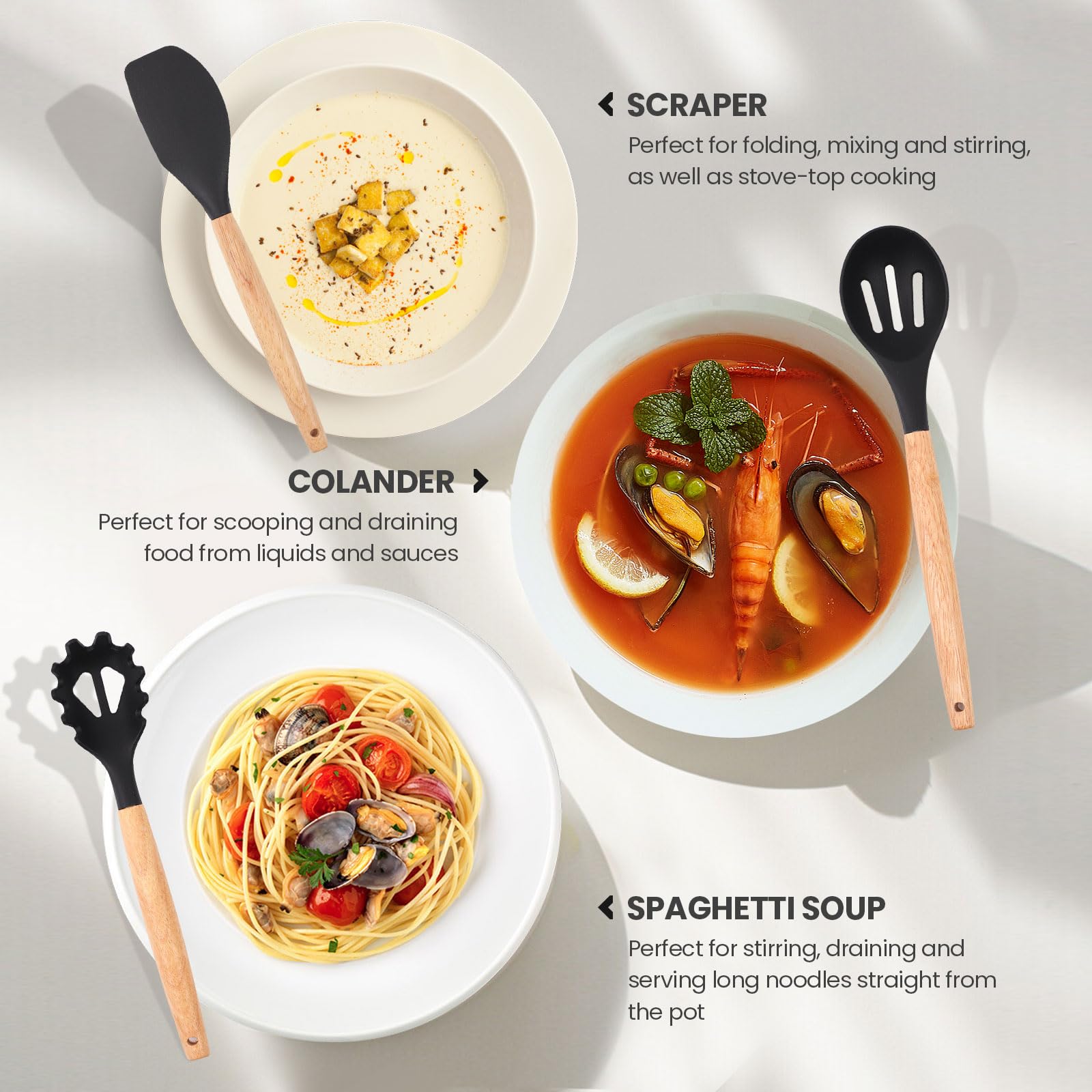 Silicone Cooking Utensils Set, 34 PCS Kitchen Utensils Set, 446℉ Heat Resistant Non-Stick Silicone Cooking Kitchen Utensils with Wooden Handle, Kitchen Gadgets Tools Set for Nonstick Cookware