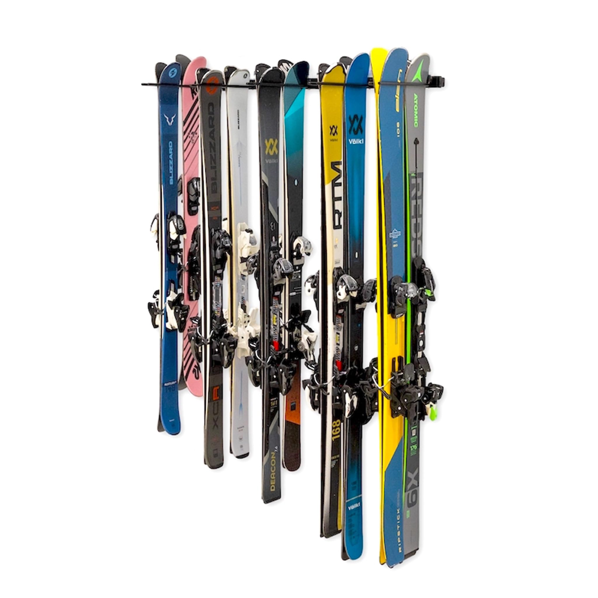 StoreYourBoard Solitude Ski Storage Rack, Wall Mount Organizer with Shelf option, Holds 10 Pairs of Skis, Heavy Duty Supports 300 lbs