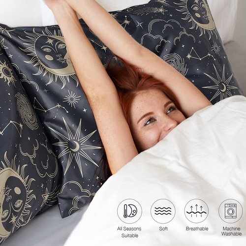 EXQ Home Satin Pillowcase Set - Black Silk Pillowcases for Hair & Skin | Queen Size 20x30 Inches, 2 Pack
