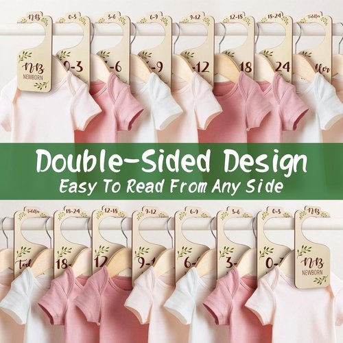 Baby Closet Dividers - 8 PCS Adorable Wooden Double-Sided Size Hangers for Newborn to Toddler
