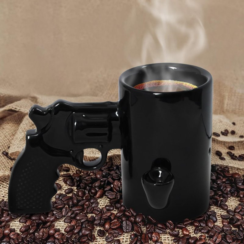 Gun Coffee Mug for Men, Unique Ceramic Wake and Bake Coffee Mug Featuring a Built in Smoke Pipe, Perfect Cup for Who Want Something Functional, Funny and Unforgettable