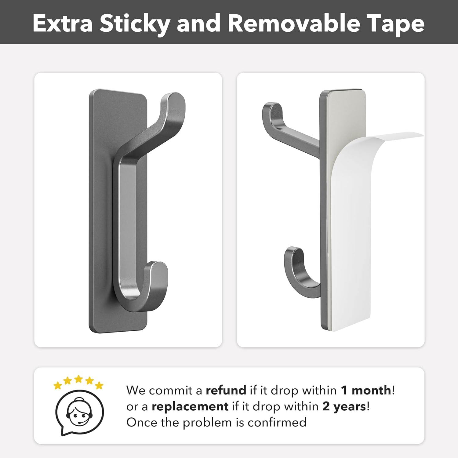 Pickpiff Wall Hooks - 13LB Strong Adhesive Coat & Towel Hangers | Grey 4 Pack
