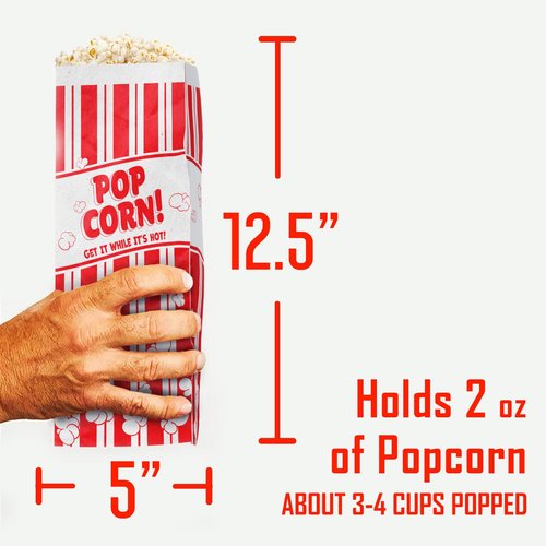 Leak-proof, Grease Resistant Popcorn Bags 1000 Pack. Tear Resistant, Single Serving 2oz Paper Sleeves in Nostalgic Red/White Design. Great Movie Theme Party Supplies, Retro Carnivals & Fundraisers